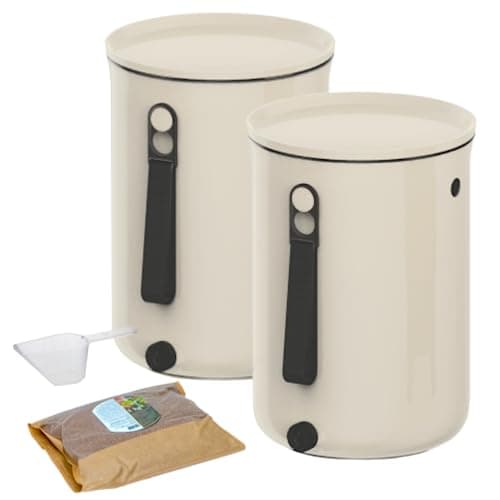 Natursache I Bokashi Eimer 2er Set - Nachhaltige Abfallverwertung in der Küche - mit Bokashi Ferment und effektiven Mikroorganismen - Geruchlos & Umweltfreundlich! (Cream) Bio Öko