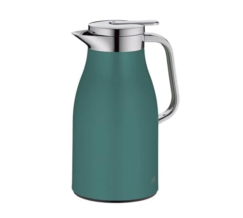 alfi SKYLINE 1,0l, boho green, Edelstahl-Isolierkanne mit hygienischem Hartglaseinsatz, Drehverschluss mit bequemer Drucktaste, ergonomischer Griff, ideal als Kaffeekanne, Teekanne, BPA-frei Öko