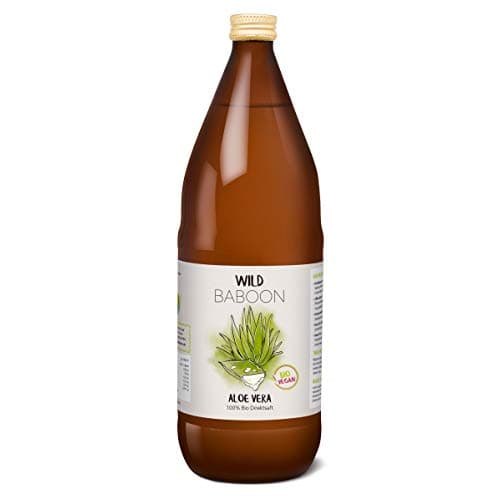 Wild Baboon Bio Aloe Vera Saft, 100% Direktsaft, 1200mg/Liter Aloverose, 1 Liter, nachhaltiger Anbau durch Familienbetrieb, Braunglas, Vegan, DE-ÖKO-005 Bio Öko Vegan