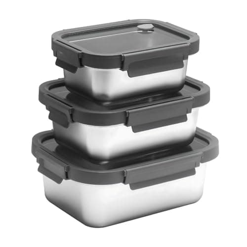 Lacers Purpleline 6-teiliges Edelstahl Vorratsdosen-Set mit Glasdeckeln (800ml/1250ml/1800ml) – auslaufsichere Meal Prep Boxen, BPA-frei, mikrowellengeeignet, ofenfest, spülmaschinengeeignet