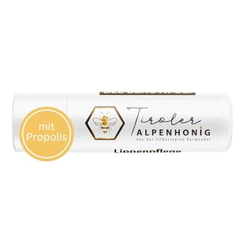 Lippenpflege Propolis, 100% natürlicher Lippenbalsam mit Bienenwachs und Olivenöl, Lippenstift von Tiroler Alpenhonig hergestellt in den Tiroler Bergen - 4,8g