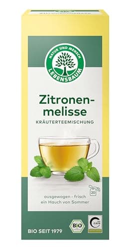 Lebensbaum Zitronenmelisse, Bio Kräutertee-Mischung, Zitronenmelissen-Tee, Bio-Tee, Sommer-Tee, 100% Zitronenmelisse & Zitronengras, 20 Teebeutel, 30g Bio Öko