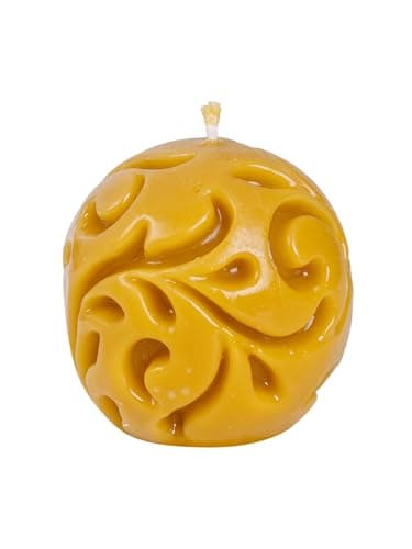 BeesWax World Handgefertigte Bienenwachskerzen Natürliche dekorative Kerzen aus 100% Bienenwachs mit Baumwolldocht Nachhaltig & liebevoll gestaltet (Dekorative Kugelkerze – Höhe: 90 mm) Öko