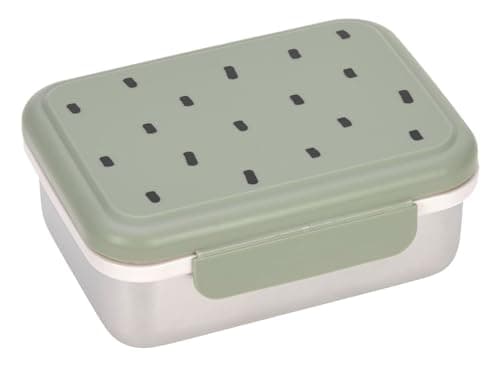 LÄSSIG Kinder Brotdose Edelstahl Lunchbox Frühstücksbox Nachhaltig Kindergarten Schule/Happy prints light olive Öko