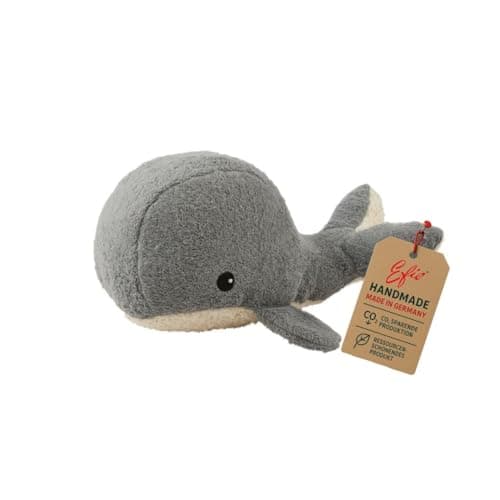 Efie Bio-Kuscheltier Wal klein – ca. 20 cm – aus Bio-Baumwolle (KBA) mit recycelter Füllung – allergikergeeignet – handgefertigt in Deutschland Bio Öko Vegan