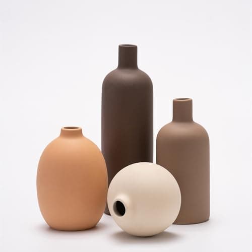 Keramik Vasen 4er-Set,Moderne Vase,Keramikvasen für die Inneneinrichtung,dekorative Vase für Pampasgras und Trockenblumen,Tisch,Bücherregal,Kaminsims und Eingangsbereich (Kaffee,Orange,Beige,Braun) Öko