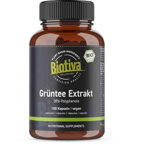 Biotiva Bio Grüntee Extrakt Kapseln - 30% Polyphenole - 150 Kapseln Bio Öko Vegan