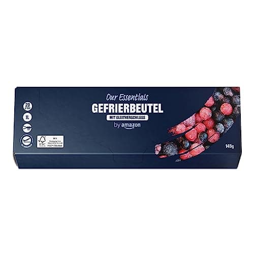 by Amazon Gefrierbeutel mit Reißverschluss, Transparent, Blau, 1 Liter, 20 Stück, 1er Pack