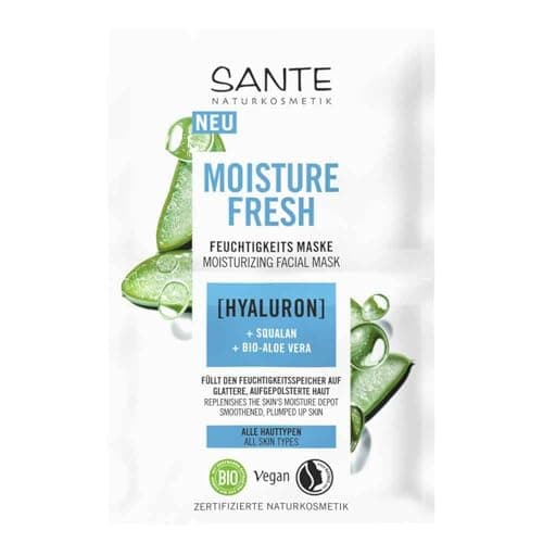 SANTE Naturkosmetik Moisture Fresh Feuchtigkeitsmaske mit Hyaluron, Squalan & Bio-Aloe Vera, nährende Gesichtsmaske, pflegende Maske für intensive Feuchtigkeitspflege und geschmeidige Haut, 2x4ml Bio Öko Vegan