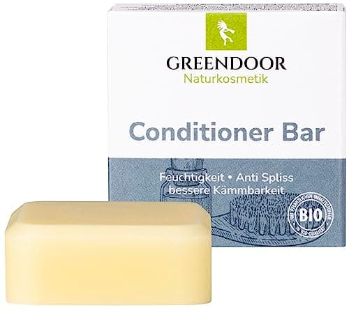 GREENDOOR Haar Conditioner Bar 48g, natürliche Haarspülung fest ohne Silikone, anti Spliss frizz, milder Duft, Natur Pflege für Haare, seidiger Glanz, perfekte Kämmbarkeit Bio Öko Vegan