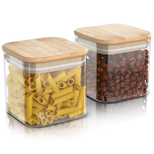 Arendo - Vorratsgläser mit Deckel - 2er Set - Behälter aus Glas – hitzebeständig – Vorratsdosen mit Bambusdeckel - luftdicht - für Müsli Zucker Mehl Kaffee Reis