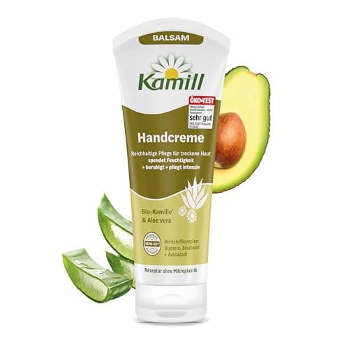 Kamill Handcreme Balsam 100ml – vegane Creme – Hand- & Nagelpflege mit Bio- Kamille und Avocadoöl in Reisegröße – beruhigend, reparierend & feuchtigkeitsspendend Bio Vegan