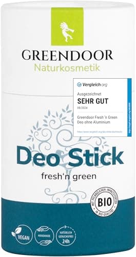GREENDOOR Deo Stick fresh'n green 50g, festes Deodorant mit frischem Duft, Bio Deostick ohne Aluminium für lange sichere Wirkung, unisex Herren woman Männer Deostift, vegan natürlich plastikfrei Bio Öko Vegan