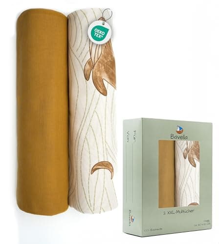 Bavella - 2er Set XXL Musselin Baby Decke & Tuch (ÖKO-TEX Zertifiziert) 100% Baumwolle (120x120cm) - Spuck-Tücher, Pucktuch, Musselin-Tuch für Jungen & Mädchen, Mulltücher Mullwindeln nachhaltig Öko