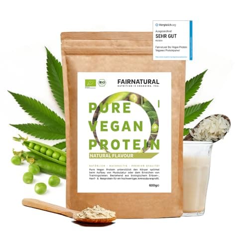 FAIRNATURAL Protein-Pulver VEGAN BIO Neutral, Veganes Proteinpulver ohne Soja [Regional aus Deutschland] 600g veganes 5K Protein ohne Süßungsmittel - Eiweiß-Pulver auch zum Low-Carb Backen ohne Zucker Bio Öko Vegan