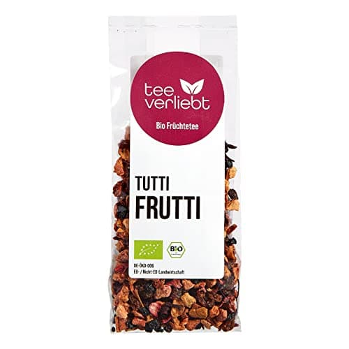 teeverliebt - Bio loser Früchtetee Tutti Frutti 100 g I Früchtetee lose - BIO-Qualität I leckere Komposition der Tee-Mischung mit Waldbeeren- und Aprikosen-Geschmack I Früchtetee lose 100g Bio Öko