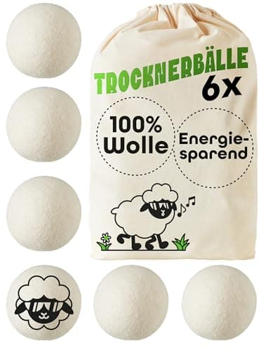 Praknu Trocknerbälle Wolle für Wäschetrockner 6er Set - Weiche, Flauschige Wäsche - 100% Öko Schafwolle - Energie sparen - Ideal für Daunen Öko