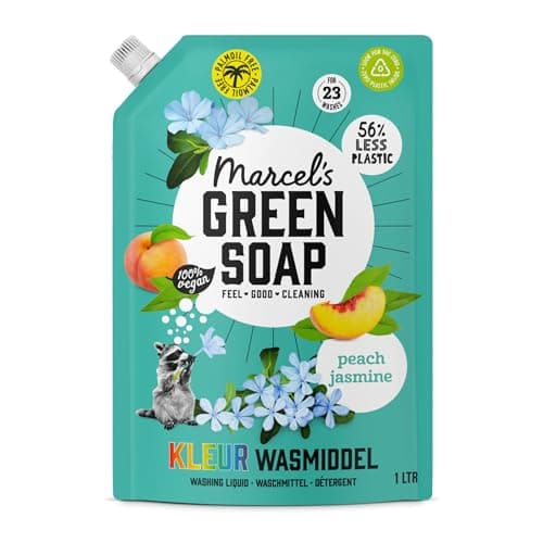 Marcel's Green Soap Colorwaschmittel Nachfüllpack Pfirsich & Jasmin – 1 L Refill (23 Waschgänge) – vegan, palmölfrei, mikroplastikfrei – gegen Flecken, ab 20 °C – spart 56% Plastik Öko Vegan