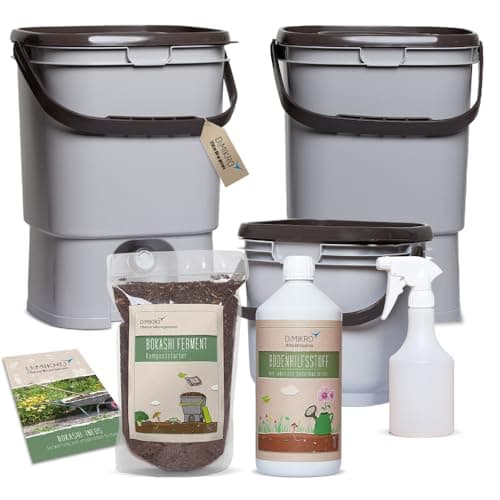 Bokashi Eimer Starterset Premium inkl. EM aktiv + Bokashi Ferment + 5 Liter Biomülleimer + Sprühflasche - Komposteimer wandelt Küchenabfälle in Dünger um. Bio