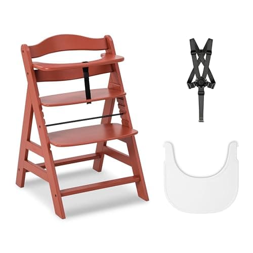 hauck Alpha+ Hochstuhl aus Buchenholz inkl. Alpha Click Tray Essbrett - Mitwachsender Kinderhochstuhl ab 6 Monaten bis 90 kg, Höhenverstellbar, mit 5-Punkt-Gurt, Schrittgurt & Essbrett, TÜV-geprüft Öko