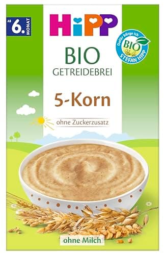 HiPP BIO Getreidebrei 5-Korn (7 x 200g), ab 6. Monat, ohne Zuckerzusatz, sanft zu Babys Bäuchlein, in bester Bio-Qualität Bio