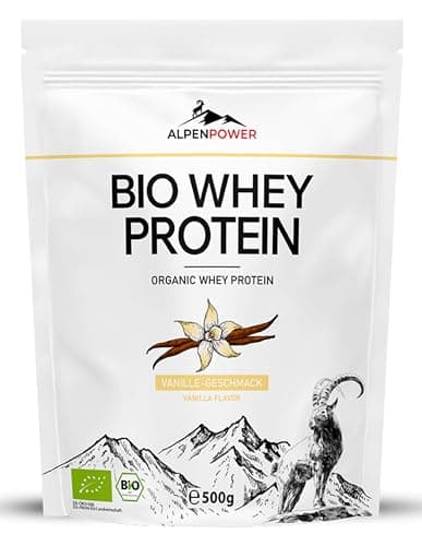 AlpenPower BIO WHEY Protein Vanille 500 g - 100% natürliche Zutaten & ohne Zusatzstoffe - Hochwertiges CFM Eiweiß-Pulver aus bester Bio-Alpenmilch Bio