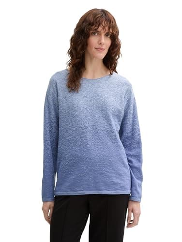 TOM TAILOR Damen Strickpullover mit Farbverlauf aus Bio-Baumwolle, 36580 - Blue Degrade Design, M Bio
