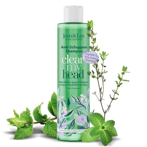 Jean & Len Anti-Schuppen Shampoo Thymian & Minze, vegane Pflegeformel, mit Piroctone Olamine, gegen Schuppen, für die tägliche Haarwäsche geeignet, ohne Parabene & Silikone, vegan, 300 ml Öko Vegan
