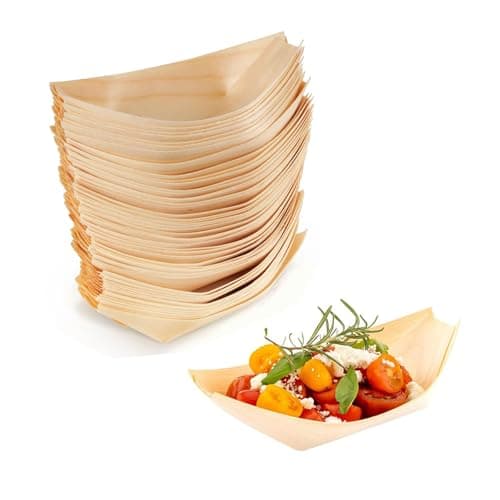 Weenwill Holzboot Teller,50 PCS Bambus Geschirr Holzboot Gerichte Serviertabletts Bambus Schalen Schüssel Servierschüssel Schiffchen Snackschalen für Fingerfood Currywurst Pommes Sushi