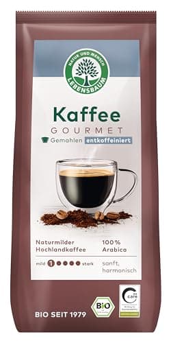 LEBENSBAUM gemahlener Kaffee Gourmet entkoffeiniert, Bio-Kaffee gemahlen, 100% Arabica, Intensität 1/5, sanft-harmonischer Genuss, 250 g Bio Öko