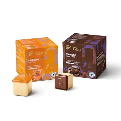 Tchibo Qbo Probierset Espresso Caramel & Dark Chocolate Premium Kaffeekapseln, je Sorte 2x8 Stück (Espresso, Intensität 7/10, aromatisch und schokoladig) nachhaltig, aus 70% nachwachsenden Rohstoffen Bio Öko