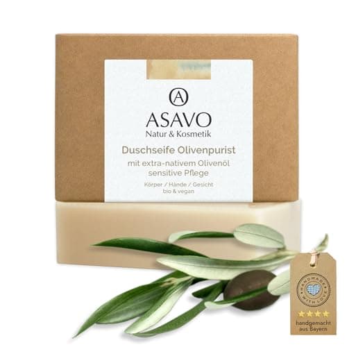 ASAVO Premium Olivenölseife, handgemachte BIO Seife mit extra-nativem Olivenöl, 100% Naturseife, Olivenseife ohne Parfümzusatz, vegan, 95g Bio Öko Vegan