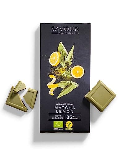 SAVOUR Weiße Schokolade mit Matcha & Zitrone | Bio, Vegan, Glutenfrei, ohne Palmöl, nachhaltige Verpackung (Matcha & Zitrone, 1 Tafel) Bio Öko Vegan