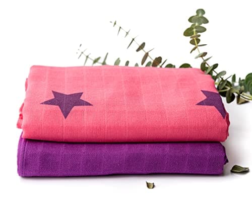 divata bunte Mullwindeln 2er Set - (Sterne, Beere) - farbige Mulltücher, Spiel-tücher, Baby Spucktücher aus 100% Baumwolle, Oeko-Tex-Zertifiziert, 80x80 cm Öko