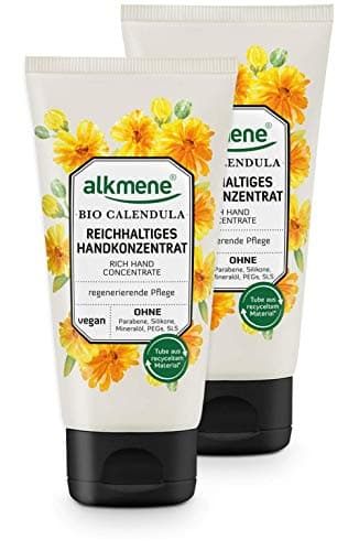 alkmene Handkonzentrat mit Bio Calendula - Reichhaltige Handcreme für sehr trockene Hände & rissige Hände - vegane Creme ohne Silikone, Parabene, Mineralöl, PEGs, SLS & SLES im 2er Pack (2x 75 ml) Bio Öko Vegan