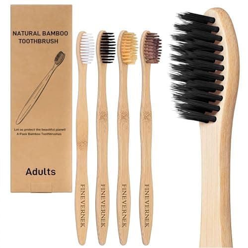 FINEVERNEK 4 Pack Bambus Zahnbürsten,Holz Bambus Zahnbürsten Nachhaltige Holzzahnbürste Biologisch BPA-freie Biologisch Abbaubar,Umweltfreundlich,Vegan,Unabhängige Verpackung Bambu Zahnbürsten Set Bio Öko Vegan