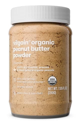 Vilgain 100% BIO Erdnussbutter Pulver 200g | Zuckerfrei mit 2x Weniger Kalorien | Ideal für Smoothies & Porridge | Reich an Eiweiß & Ballaststoffen | 46 kcal pro Portion Bio Vegan