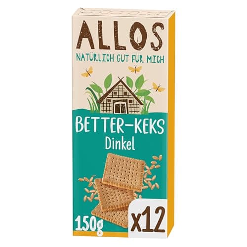 Allos Bio Betterkeks Dinkel | Veganer Butterkeks | Vollkorndinkelkeks | 12 x 150 g Bio Öko Vegan