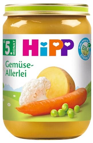 HiPP Bio Gemüse-Allerlei (6 x 190g), für Babys ab 5. Monat, ohne Salzzusatz, mit Omega-3, ideal zum Beikoststart, in bester Bio-Qualität Bio