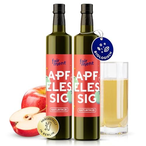 fairment Apfelessig 1 Liter - bio, naturtrüb, mit der Essig-Mutter, unpasteurisiert, lebendig und ungefiltert - Apple Cider Vinegar aus deutscher Produktion (2x 500 ml = 1 l (2er Pack)) Bio
