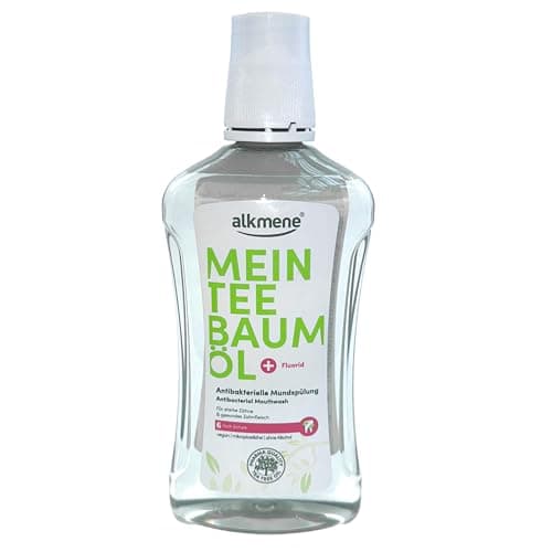 Alkmene Teebaumöl Mundspülung Vegan 500ml | Antibakterielle Mundspülung für starke Zähne & gesundes Zahnfleisch | 6-Fach Schutz, Mikroplastikfrei, Ohne Alkohol, Mit Fluorid (1er Pack) Öko Vegan