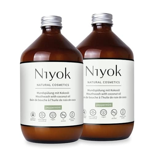 Niyok® Mundspülung mit Kokosöl "Pfefferminze" (2x500ml) • Antibakterielle Mundspülung Bio-Kokosöl • Ohne Fluorid & Ohne Alkohol • Für gesundes Zahnfleisch • Mundwasser gegen Mundgeruch Bio Öko Vegan