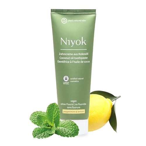 Niyok® Zahncreme aus Bio Kokosöl "Pfefferminze & Zitrone" (75ml) • Natürliche Zahnpasta für weiße Zähne • Intensive Pflege & Frische • Schützt das Zahnfleisch • Ohne Fluorid & Vegan Bio Öko Vegan