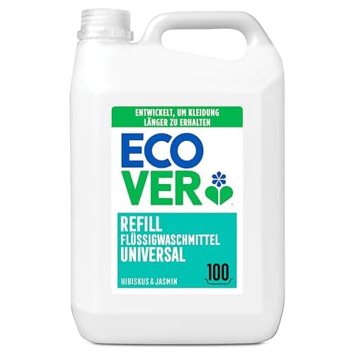 Ecover Waschmittel Universal Hibiskus & Jasmin (5L/100 Waschladungen), Flüssigwaschmittel mit pflanzenbasierten Inhaltsstoffen, pflegendes Vollwaschmittel für Erhalt und Schutz der Kleidung Bio Öko