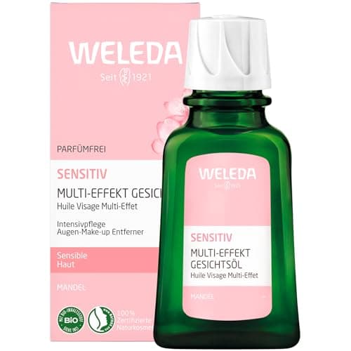 WELEDA Bio Mandel Sensitiv Gesichtsöl, intensives Naturkosmetik Bio Pflegeöl gegen unreine Haut, Hautirritationen und zur Make-up Entfernung, für Neurodermitiker geeignet (1 x 50 ml) Bio Öko Vegan
