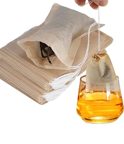 100 Stück Einweg Teebeutel für losen Tee - biologisch abbaubar & recyclebar - mit Kordelzug - 9x7cm - auch für Teekannen geeignet Bio Öko