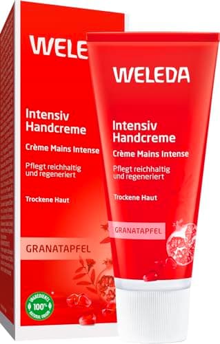 WELEDA Bio Intensiv Handcreme Granatapfel - Naturkosmetik Handpflege Creme beugt Pigmentflecken vor, Nachhaltige Feuchtigkeitscreme mit Sheabutter & Orange-Vanille Duft für trockene Hände (1x 50ml) Bio Öko Vegan
