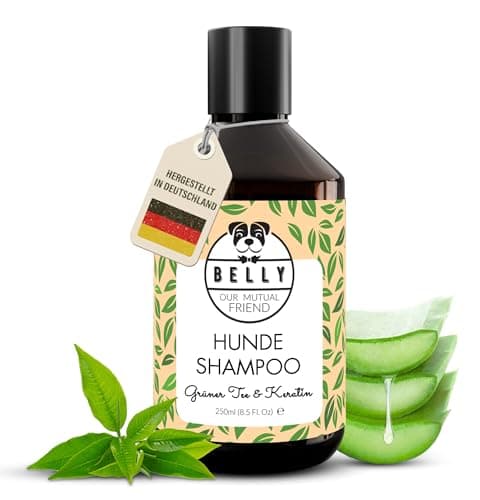 Belly® Hundeshampoo gegen Geruch – Veganes Dog Shampoo mit Grüntee & Aloe Vera –250ml– pH-neutral & silikonfrei – Feuchtigkeitsspendendes Shampoo für Hunde & Welpen – Made in Germany Öko Vegan