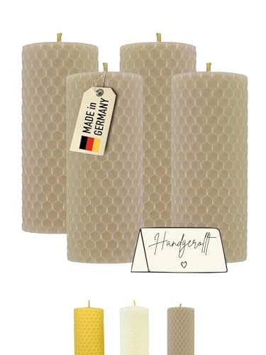 Wachsmann Adventskerzen 4er-Set, 100% Bienenwachs, handgerollt, Made in Germany, beige, Bienenwachskerzen mit je 6 Stunden Brenndauer, Stumpenkerze für Weihnachten (4 x 10 cm) Bio Öko