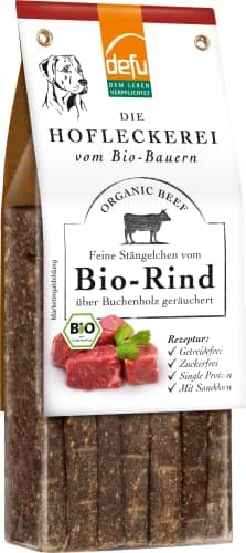 defu Hundesnack | 1 x 125 g | Hofleckerei Feine Stängelchen vom Bio Rind | Premium Bio Leckerlis für Ihren Hund Bio Öko